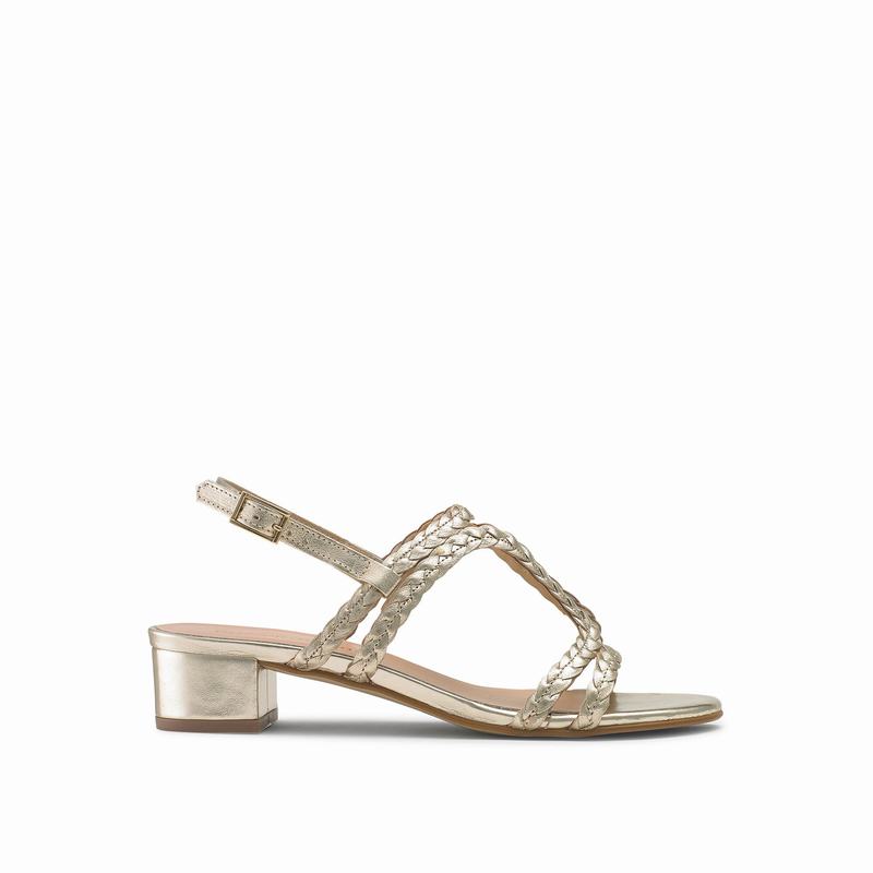 Russell & Bromley Twister Woven Strappy Block Heel Sandals Women's Metallic [CMH187HM]